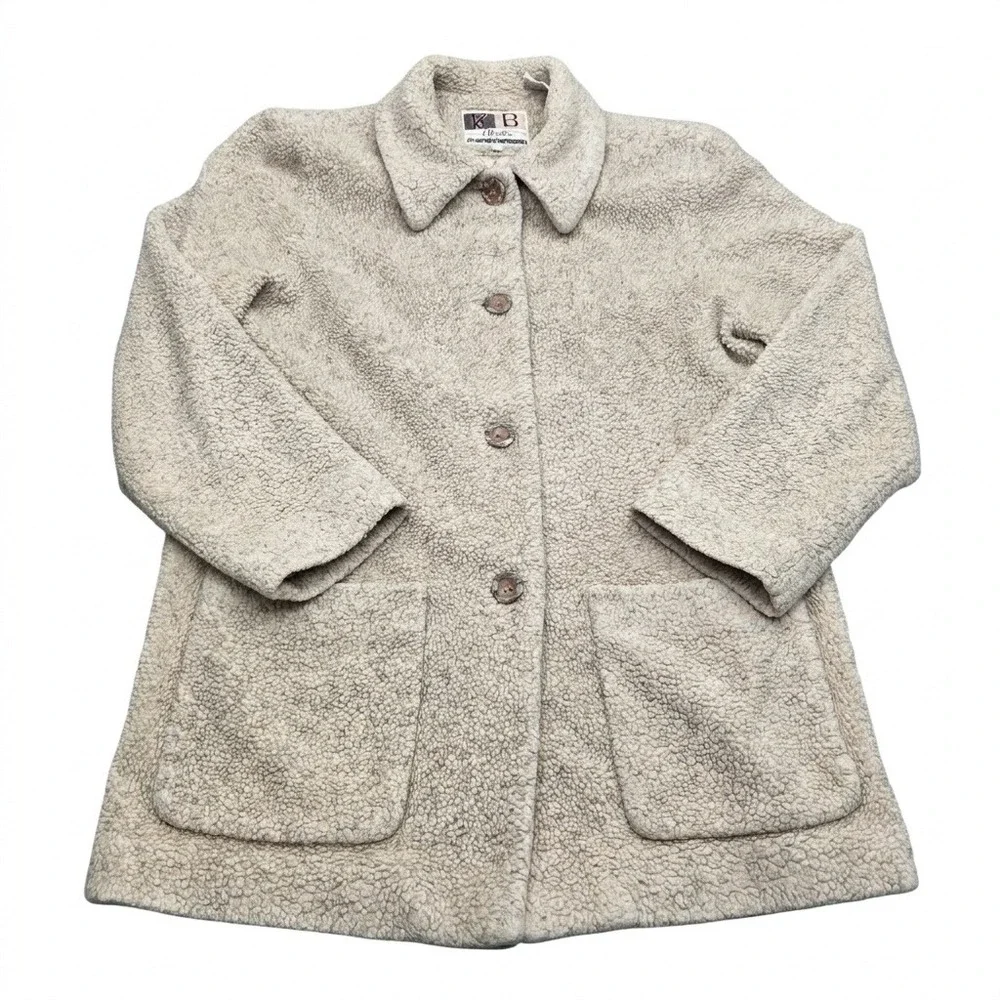 VTG Kristen Blake Apres Teddy Bear Sherpa Fleece‎ Jacket Coat Tan Beige Womens M